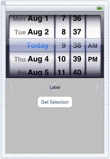 The user interface of an example iPhone iOS 6 UIDatePicker application