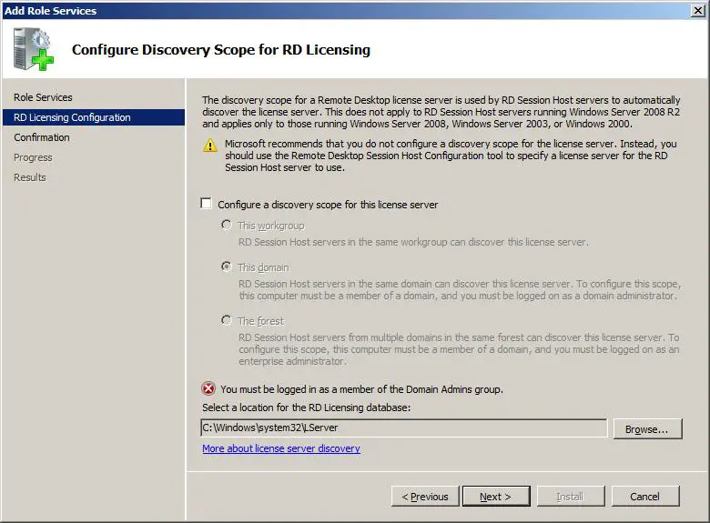 Configuring RD Licensing Discovery Scope