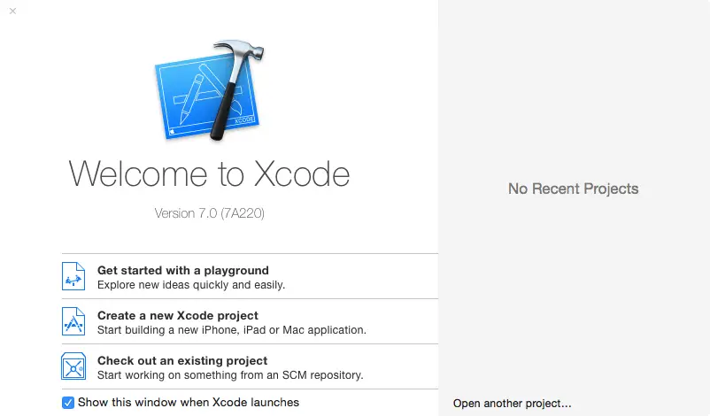 Xcode 7 welcome screen new.png