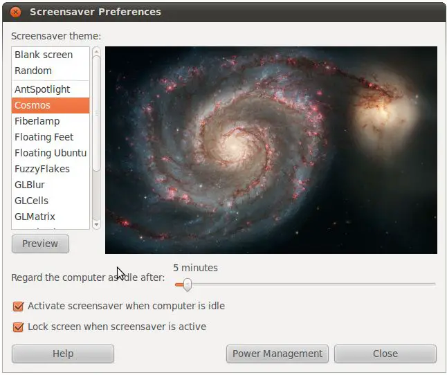The Ubuntu 10.10 Screensaver Preferences dialog