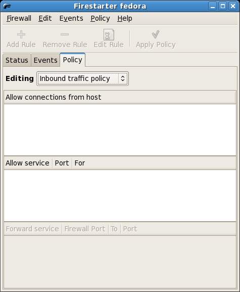 Fedora Linux Firestarter Policy Screen