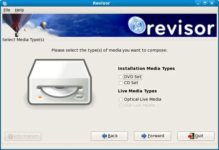 Fedora Revisor Media Type Selection Screen