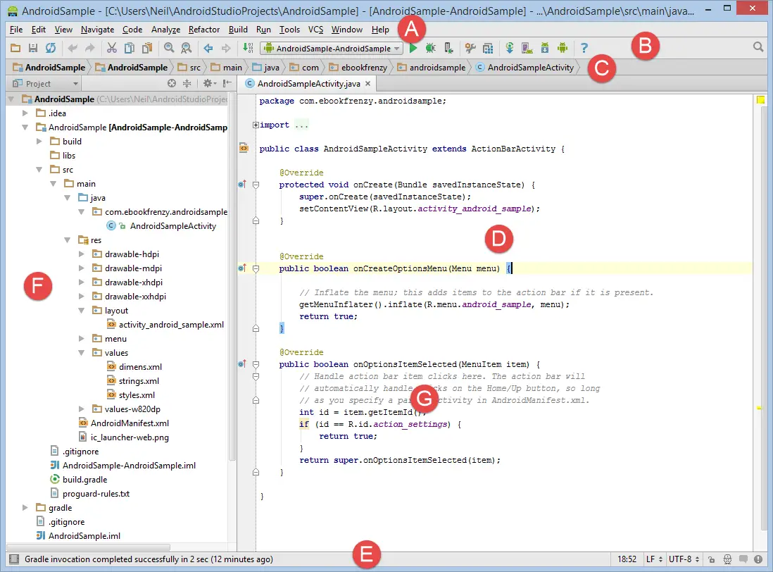 The main components of the Android Studio main window