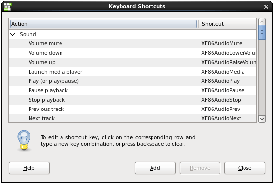 CentOS 6 Keyboard Shortcut Preferences
