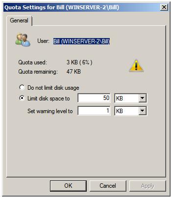 Viewing Windows Server 2008 User Quota Settings