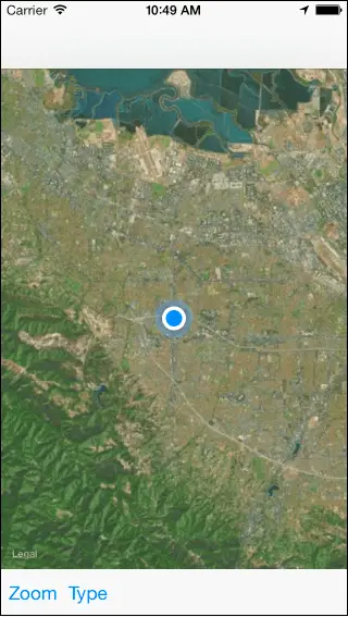 An iOS 7 MapView instance in satellite mode zoomed in