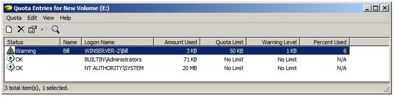 Viewing Windows Server 2008 Disk Quota Entries