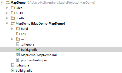 Locating the module level build.gradle file in Android Studio's Project tool window