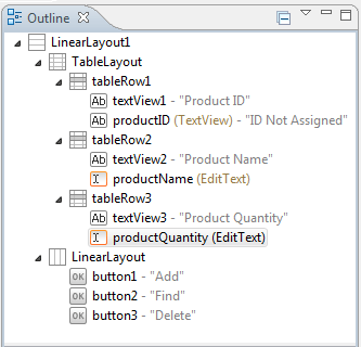The outline of an Android TableLayout example UI