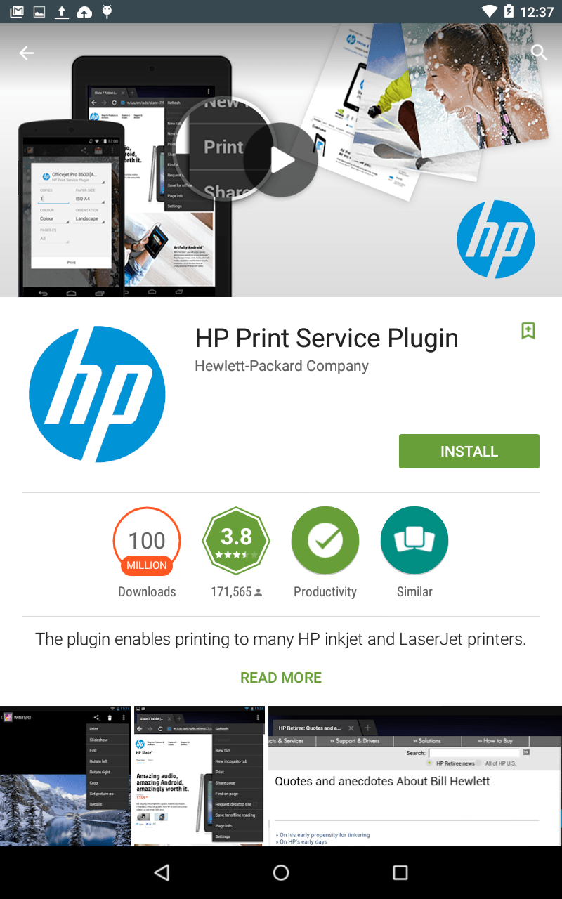 Installing the Android HP Print Services Plugin