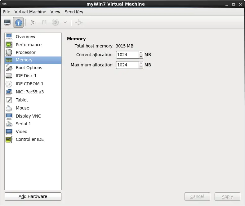 Changing the memory configuration of a CentOS 6 KVM guest