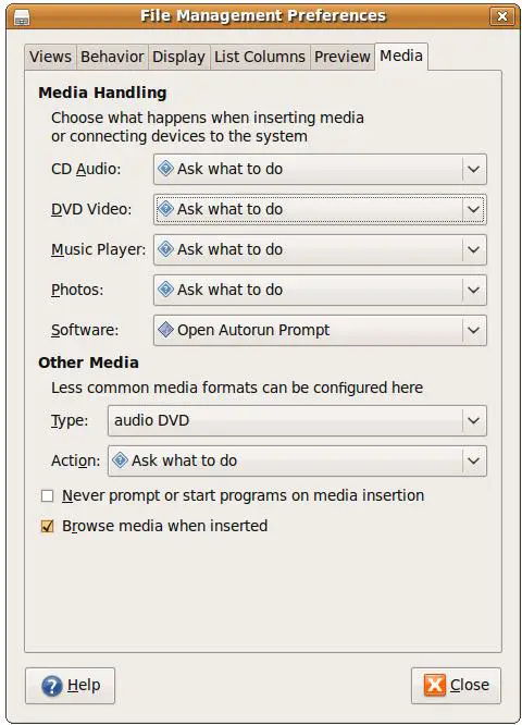 Configuring Ubuntu media settings