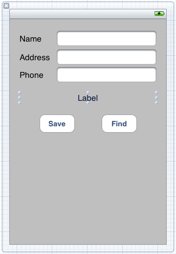 The UI for the iPhone database example in Xcode 4
