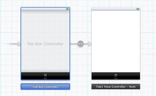 A tab bar controller and view controller in an Xcode storyboard