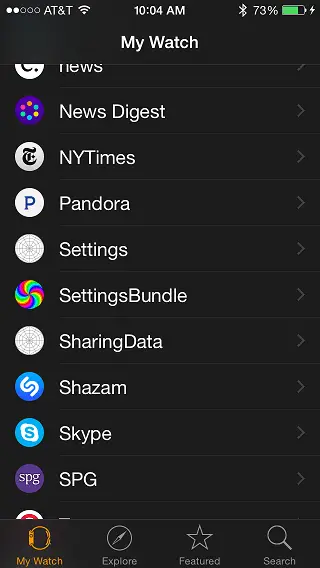 WatchKit Bundle Settings in the Apple Watch App