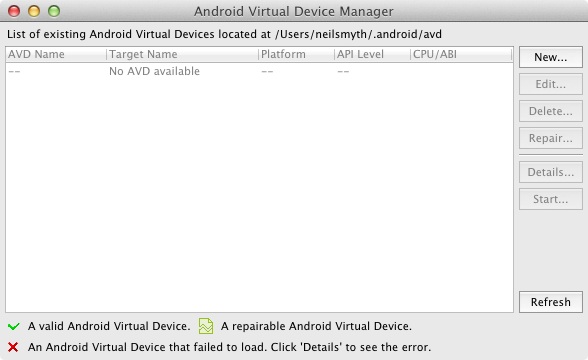 The AVD Manager Window
