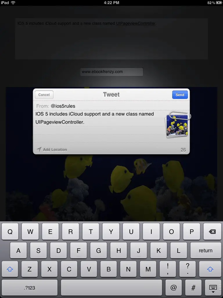 An iPad iOS 5 Twitter App shhwoing composer screen