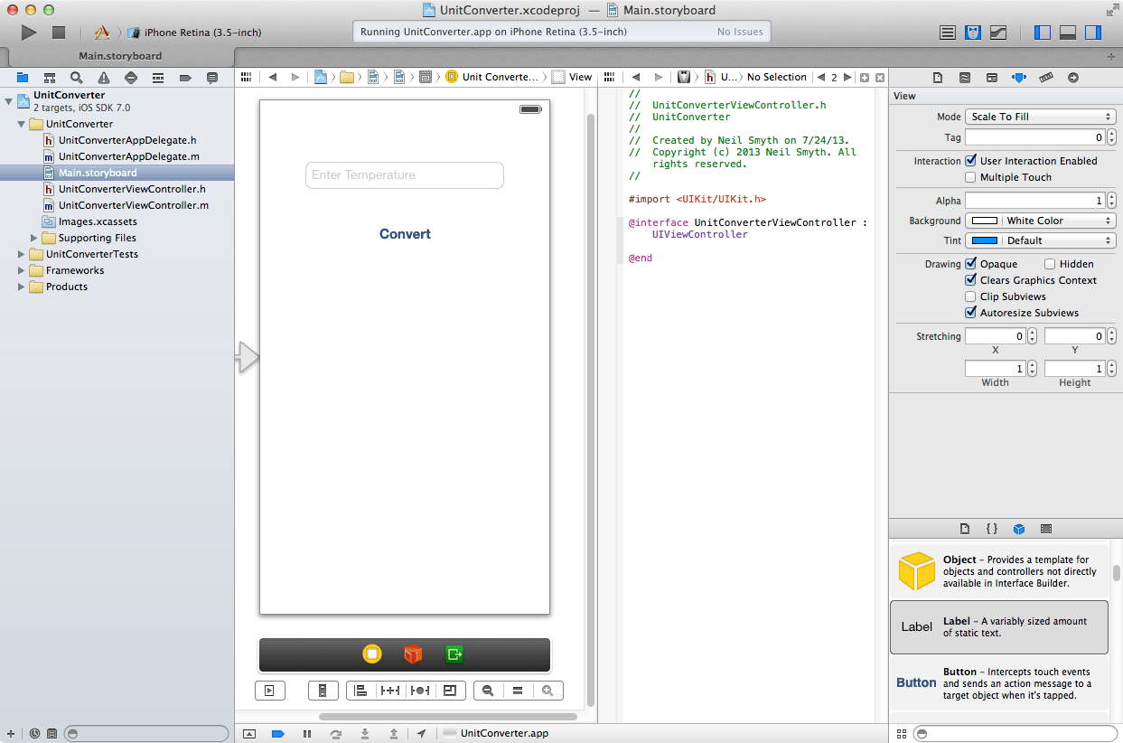 The Xcode 5 Assistant Editor displayed