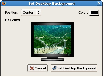 The CentOS Set as Desktop Background dialog