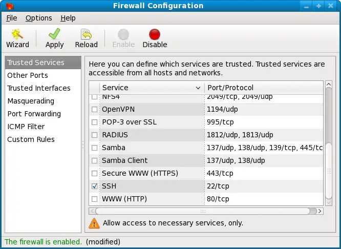 Enabling SSH Firewall Access