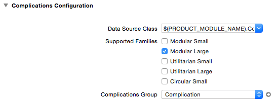 Configuring the complication settings in Xcode 7