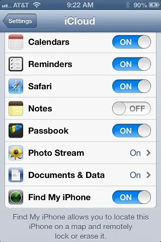 Configuring iCloud setting on an iOS 6 iPhone