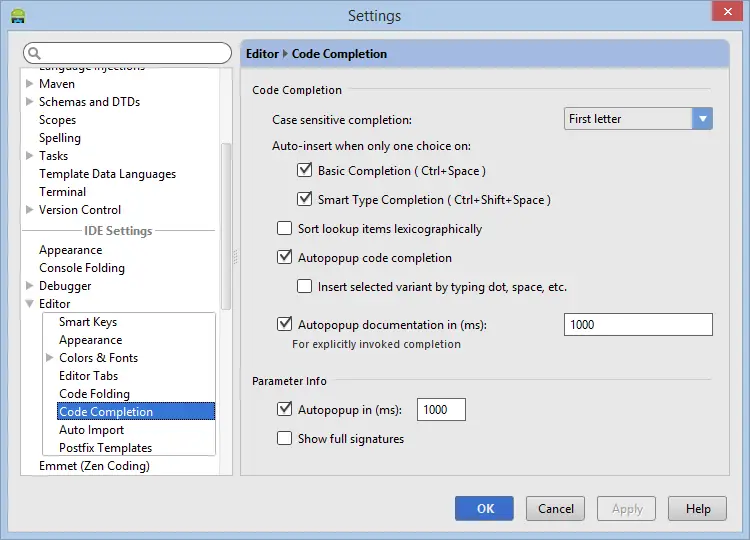Configuring code completion settings in the Android Studio Editor