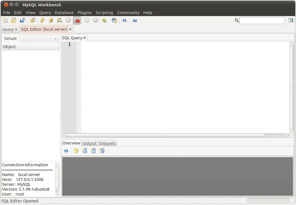 MySQL Workbench SQL Editor screen