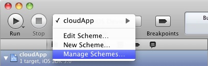 The Xcode Manage Schemes menu option