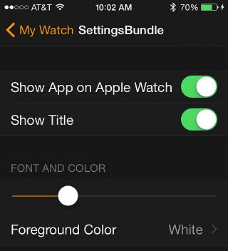 The bundle settings in the Apple Watch app