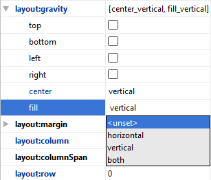 Unsetting a GridLayout gravity setting in Android Studio