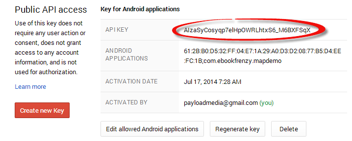 Getting the API Key from the Google Developer Console