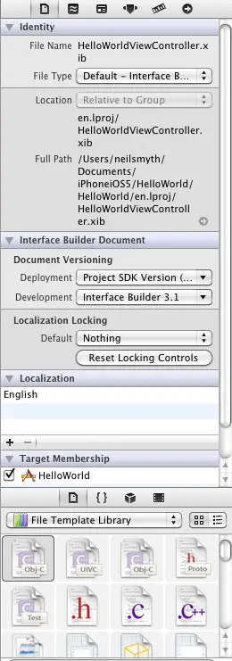 Xcode right hand panel