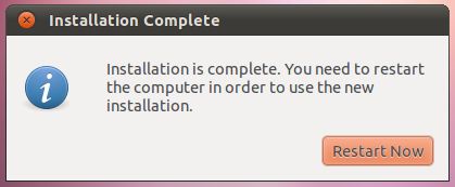 Ubuntu 11.04 installation complete dialog