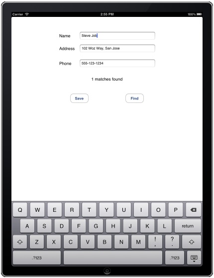 An iPad iOS 5 Core Data example app running