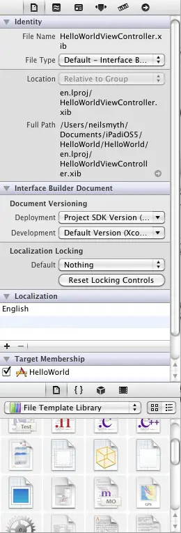 The right hand panel of an Xcode 4.3 window