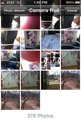 The iPhone Camera Roll displayed in an iOS 4 application