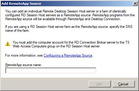 Configuring a RemnoteApp source for a RD Session Broker