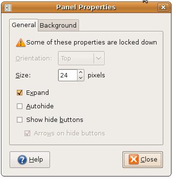 GNOME Desktop Panel Properties