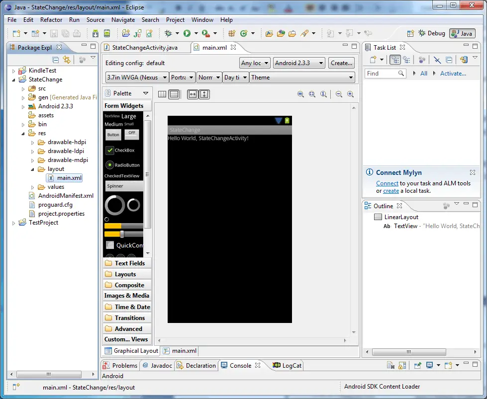 The example project loaded into Eclipse