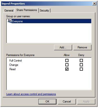 Configuring Share Properties on a Windows shared folder