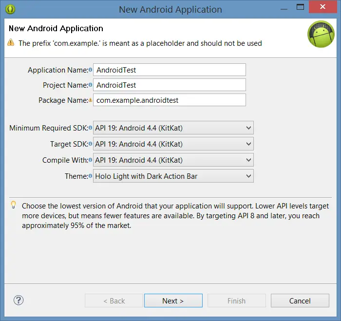Configuring Android Application Project settings