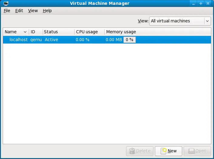 The KVM Virtual Machine Manager Main Screen