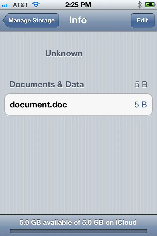 Using the iOS 5 iPhone settings application to view iCloud stored documents