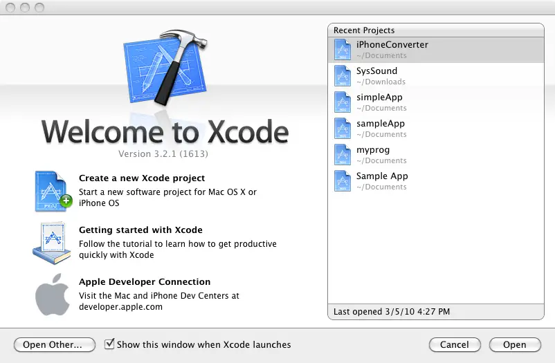The Xcode Welcome Screen