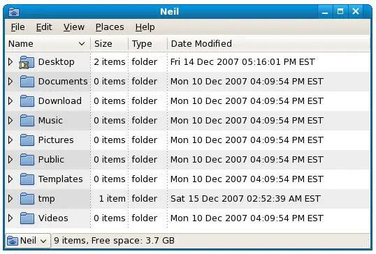 The Nautilus File Manager showing folders in list format