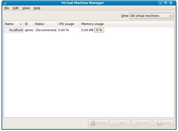 The KVM Virtual Machine Manager Main Screen