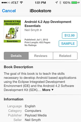 An iBookStore item in the SKStoreProductViewController