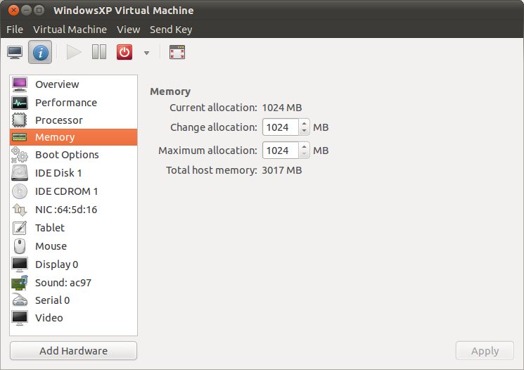 KVM virtual machine memory and CPU settings