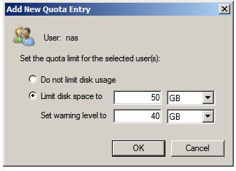 Defining a new Quota Entry on Windows Server 2008